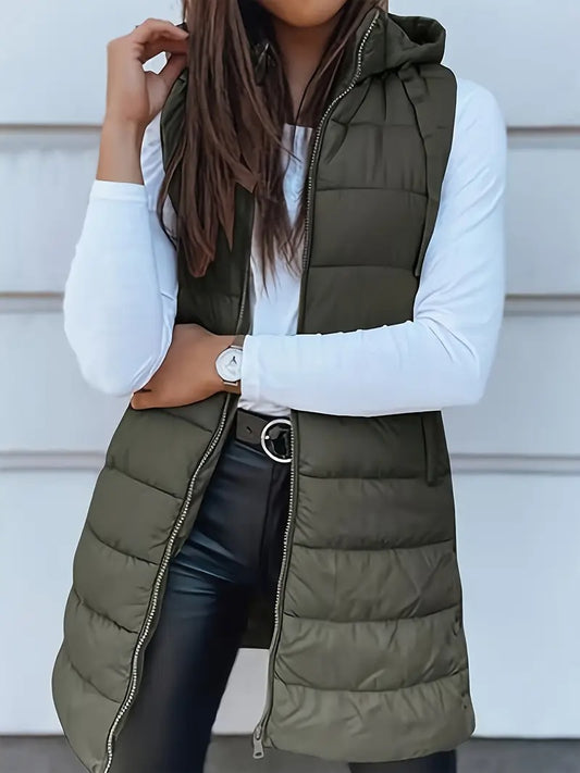 2025 fall winter new women's elegant hooded long vest midi - Temu